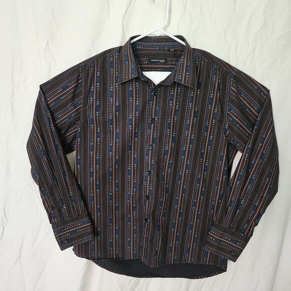 KENNETH COLE  Dress Shirt Men's XL Long sleeve 90's black patterned button down - Picture 2 of 11